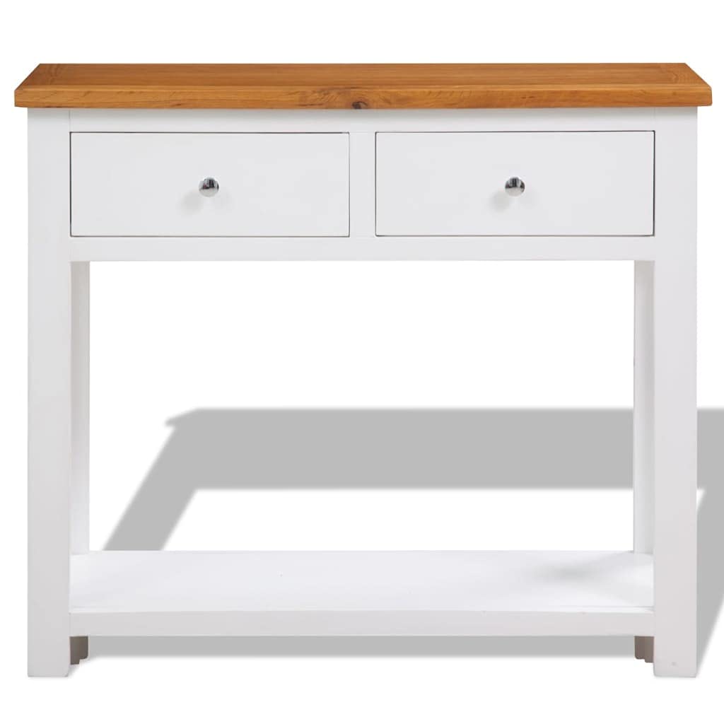 Solid Oak and Acacia Wood Console Table with Two Drawers and Shelf X486793