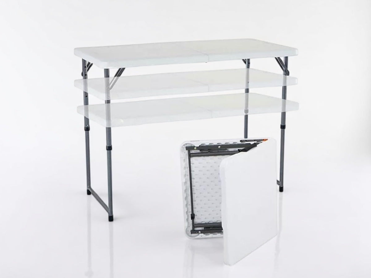 4 Foot Adjustable Height Folding Half Table White Plastic Top Steel Frame H494923