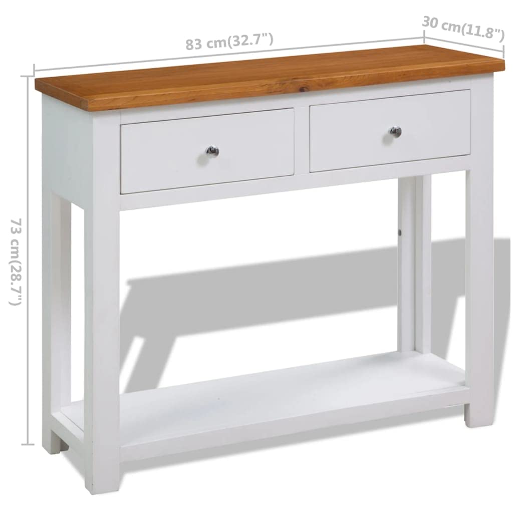 Solid Oak and Acacia Wood Console Table with Two Drawers and Shelf X486793