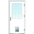Primed Left Hand Outswing 9 Lite Prehung Front Door with Pet Door Y525160