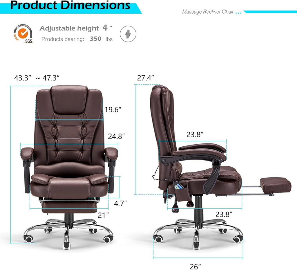 Massage Office Chair with Heat Function & Footrest D5646