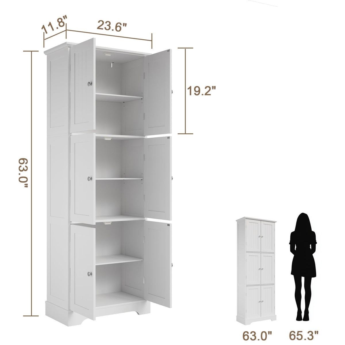 63.2" Tall Bathroom Storage Cabinet with 6 Doors P814262