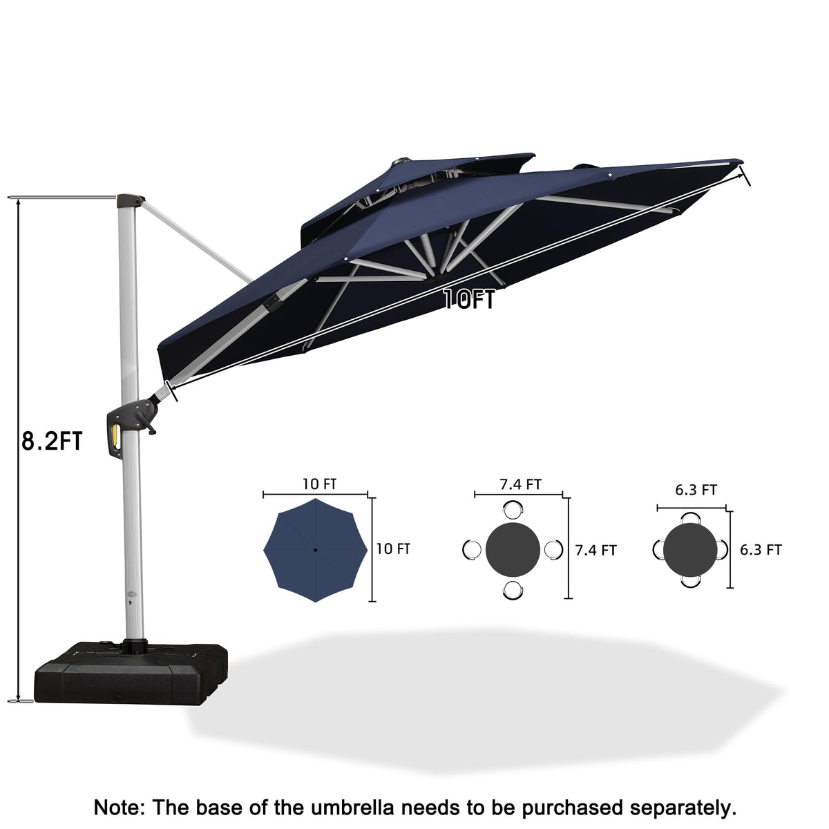 10 FT Navy Blue Cantilever Patio Umbrella U96208
