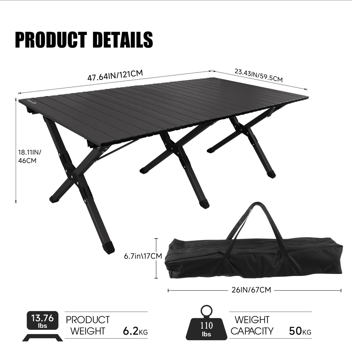 Folding Aluminum Camping Table with Carrying Bag K895042