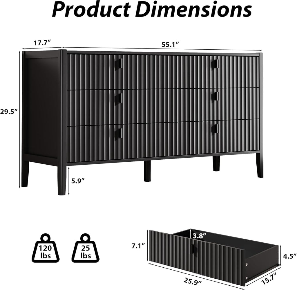 Black 6 Drawer Wood Dresser D72394