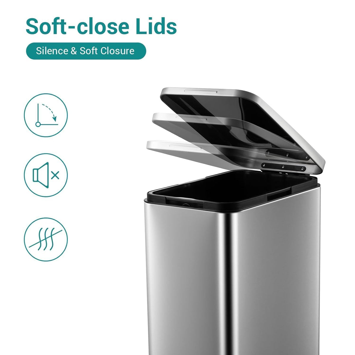 50L Slim Stainless Steel Step Trash Can with Soft-Close Lid W368