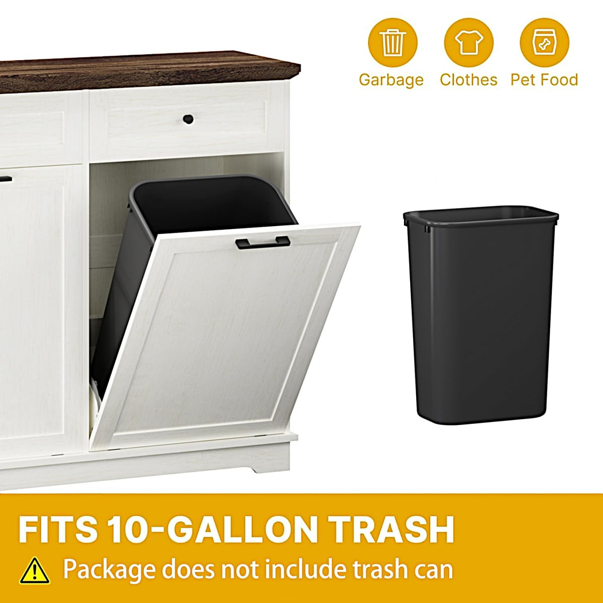 Antique Brown White 20 Gallon Wood Tilt Out Trash Can Cabinet P15532