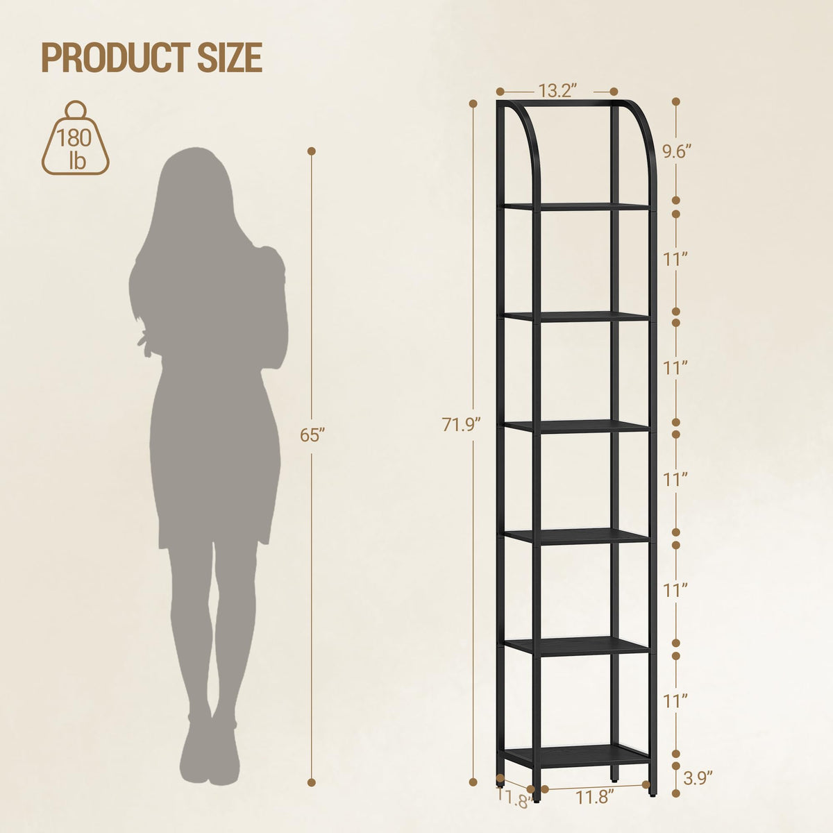 Narrow Bookshelf with Steel Frame E989