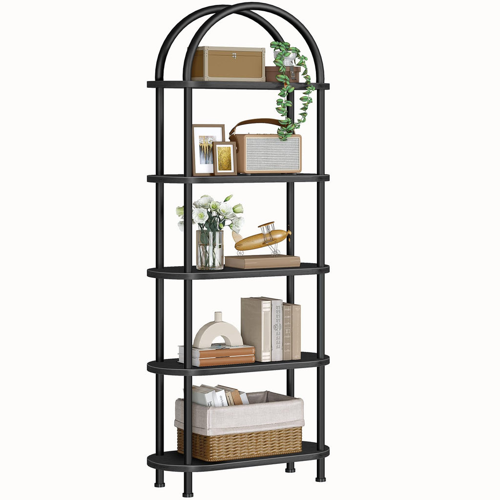 5 Tier Arched Wooden Bookshelf Metal Frame L3012