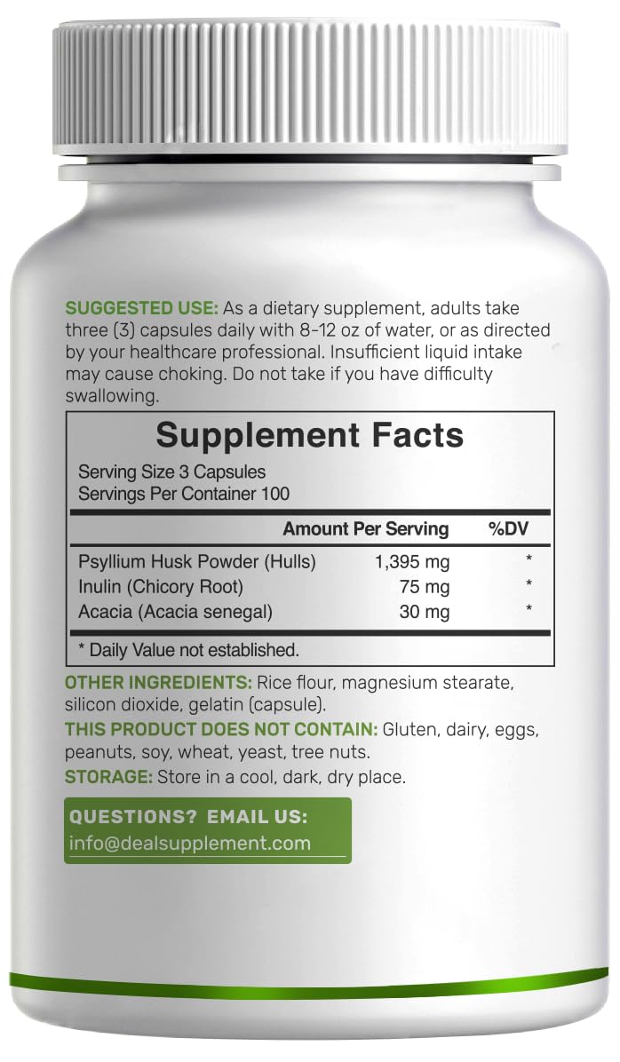 Psyllium Husk 1500mg 300 Capsules 3 in 1 Fiber Supplement W9197