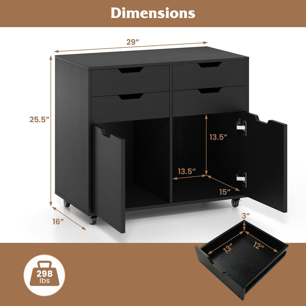 Black 4-Drawer Rolling File Cabinet F861922