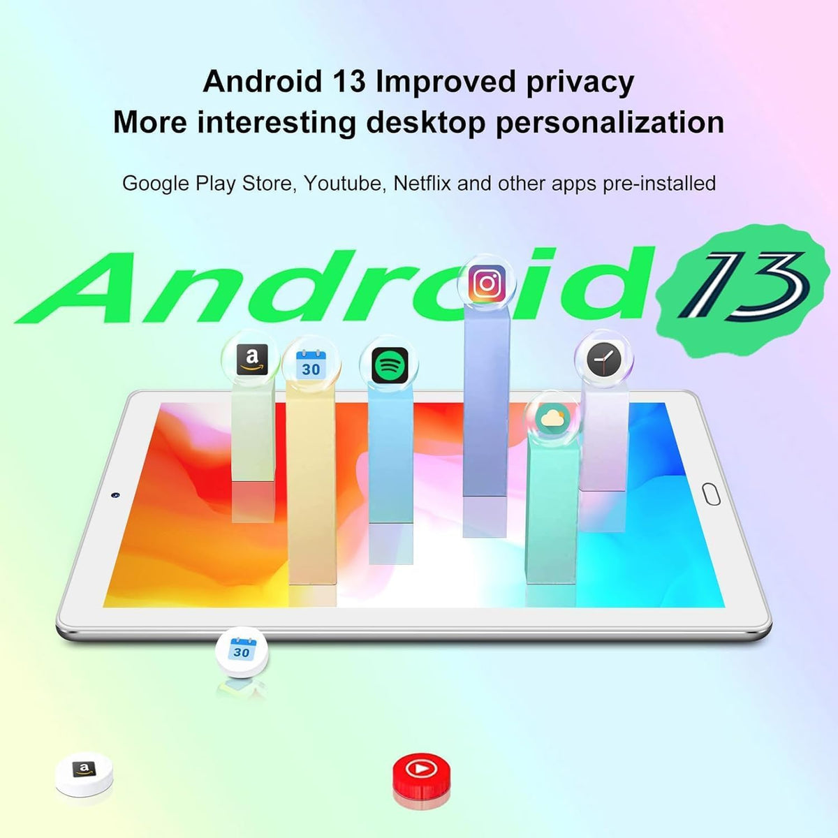 10.1 inch Android Tablet with Octa-Core Processor, 10GB RAM, 64GB ROM, Silver R446