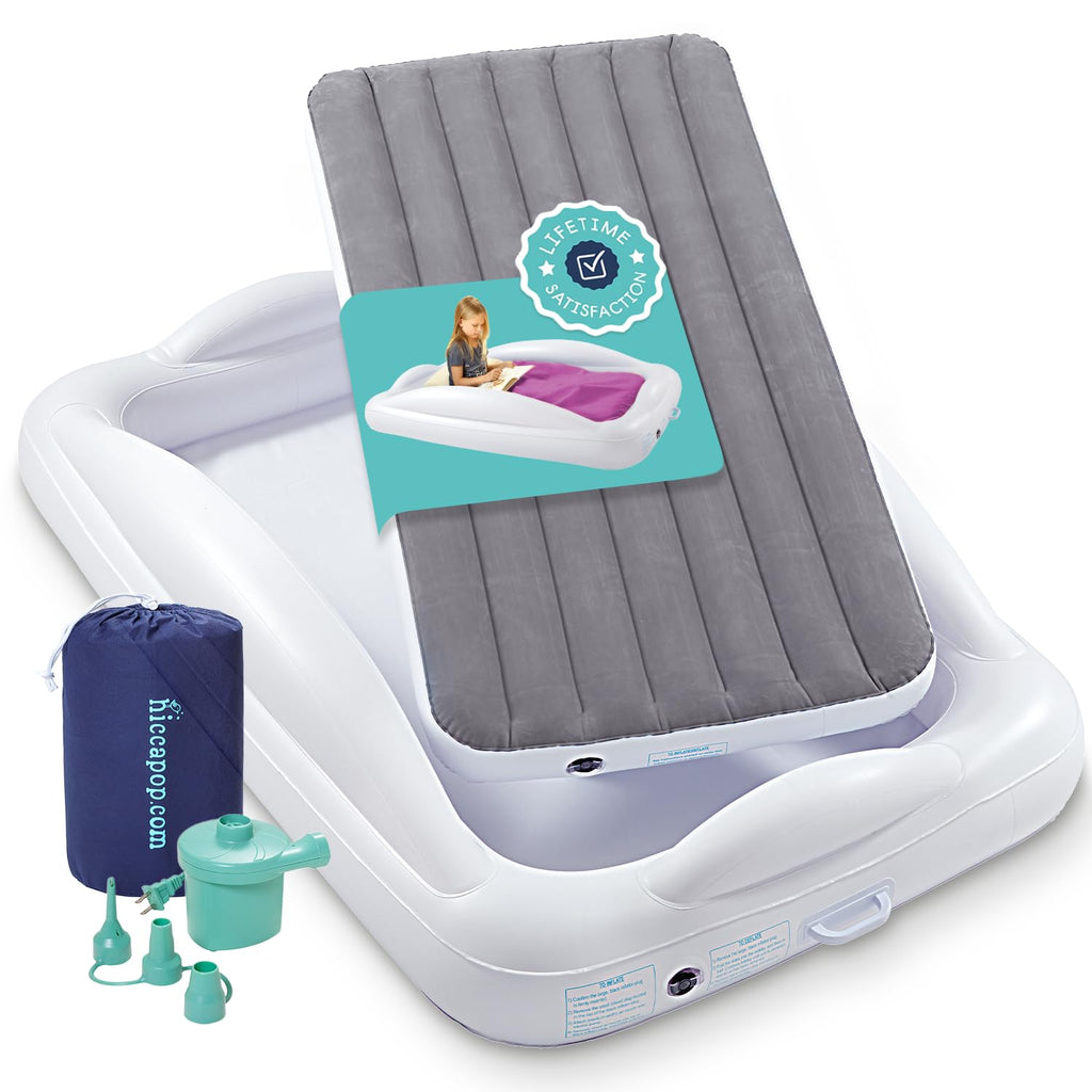 Inflatable Toddler Travel Bed with Safety Bumpers Grey F726