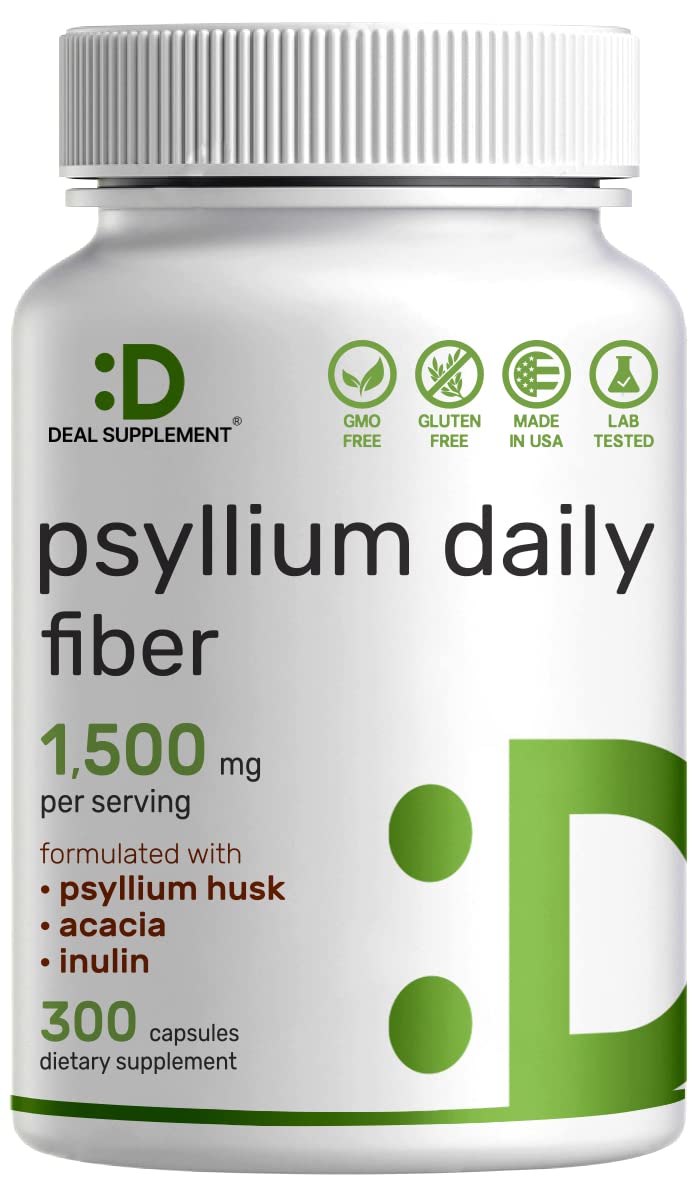 Psyllium Husk 1500mg 300 Capsules 3 in 1 Fiber Supplement W9197