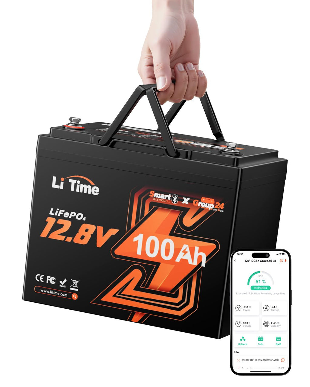 12V 100Ah Group 24 LiFePO4 Lithium Battery J979393
