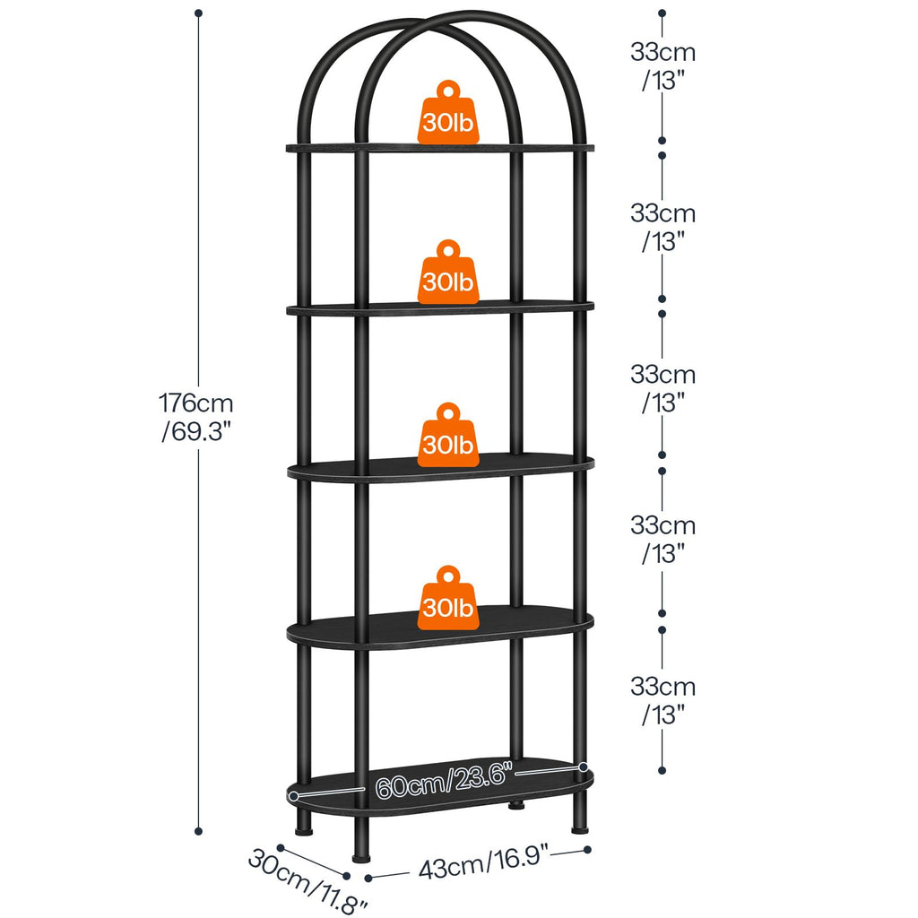 5 Tier Arched Wooden Bookshelf Metal Frame L3012