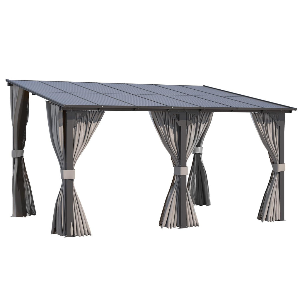 14' x 10' Hard Top Lean to Gazebo with Curtains and Mosquito Netting V19272