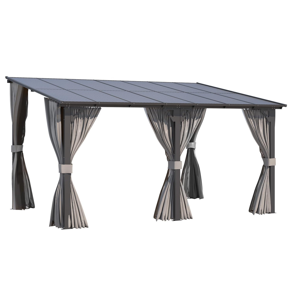 14' x 10' Hard Top Lean to Gazebo with Curtains and Mosquito Netting V19272