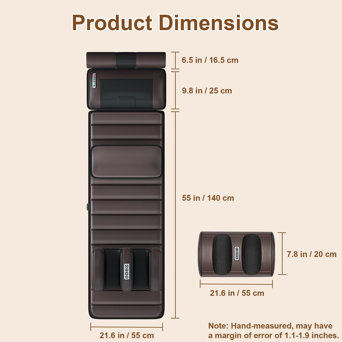 Brown Full Body Heating Massage Mat with Detachable Neck and Leg Massagers Y22230