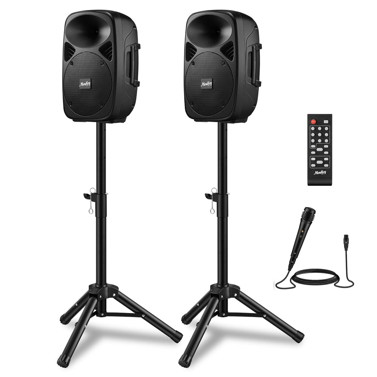 8 Inch Rechargeable Bluetooth PA System with Tripod Stands, Wired Mic D29612