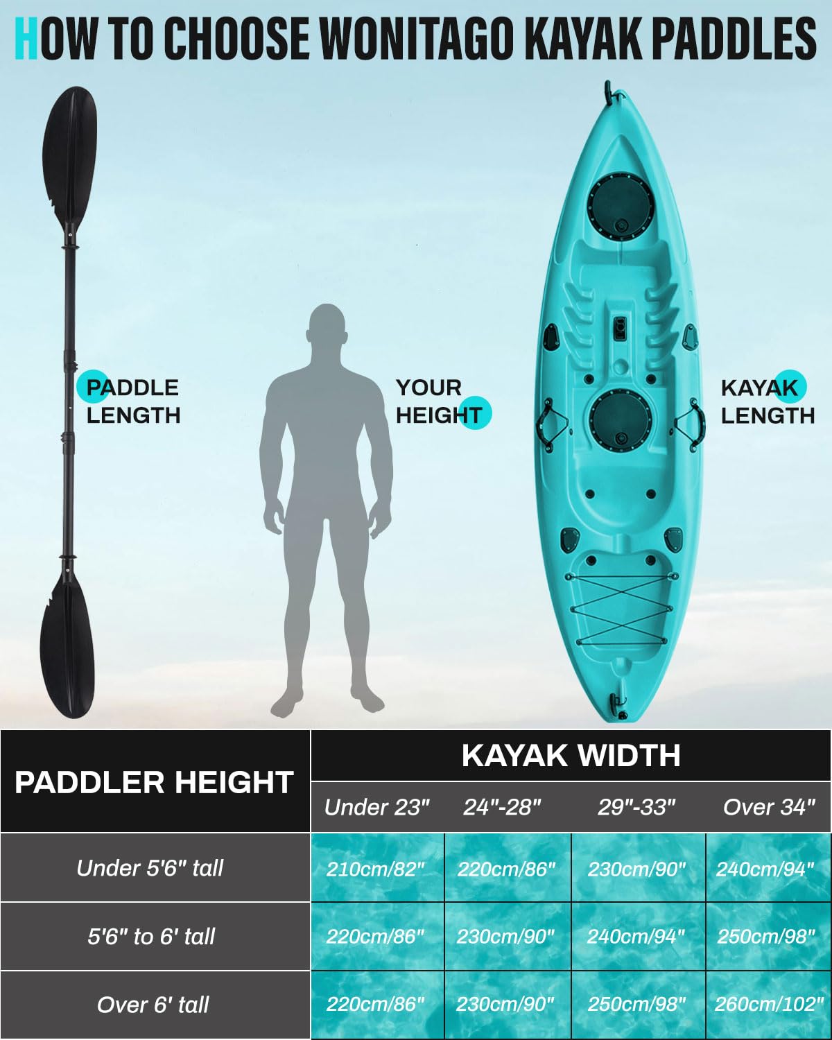 Kayak Paddles with Paddle Leash, 70in-97in Lightweight Paddling Blades V5503