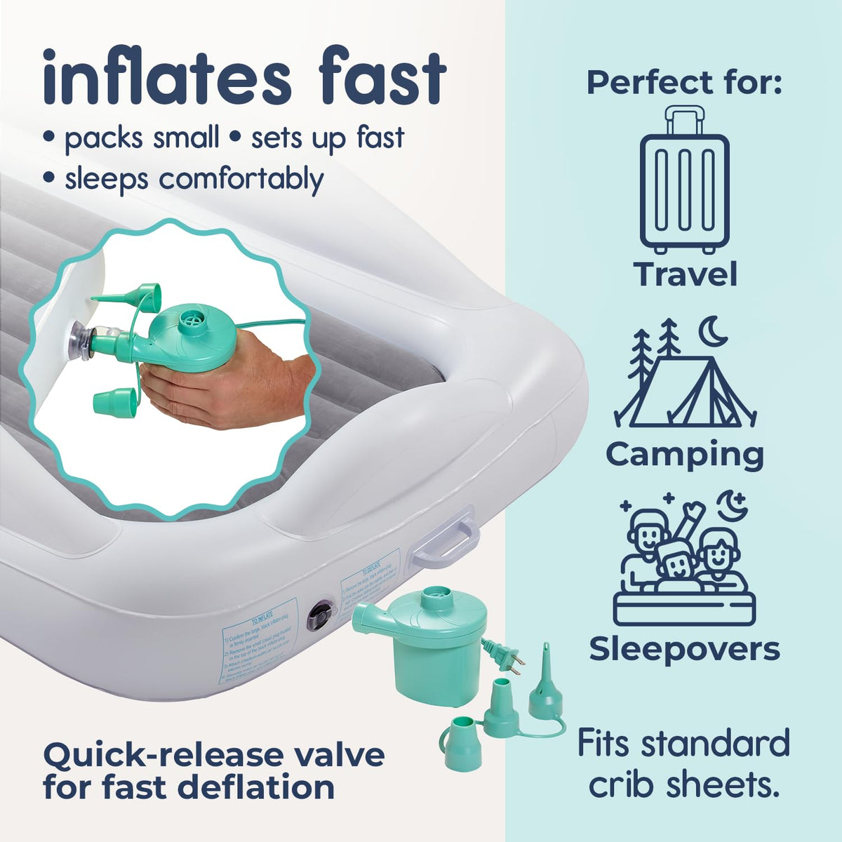 Inflatable Toddler Travel Bed with Safety Bumpers Grey F726