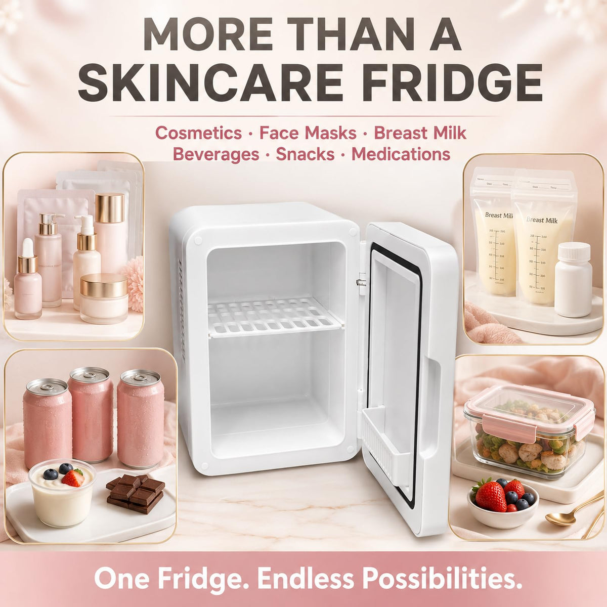4 Liter Mini Skincare Fridge with Dimmable LED Mirror P4737