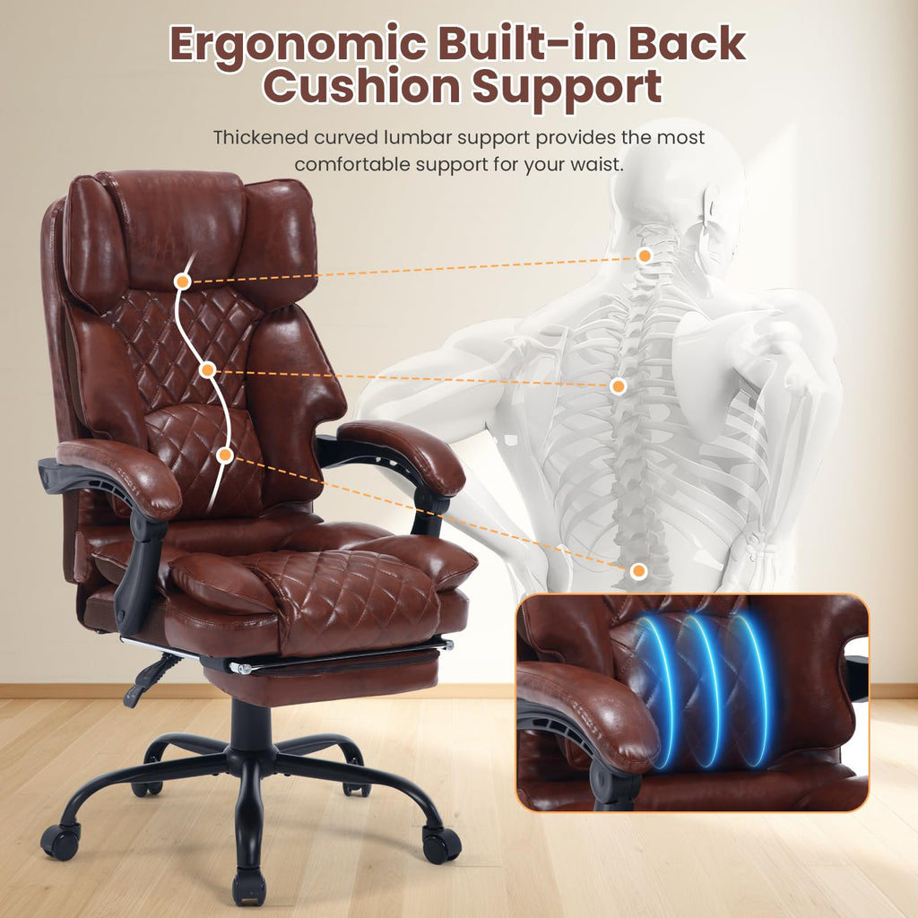Brown Reclining Ergonomic Office Chair with Footrest O884712