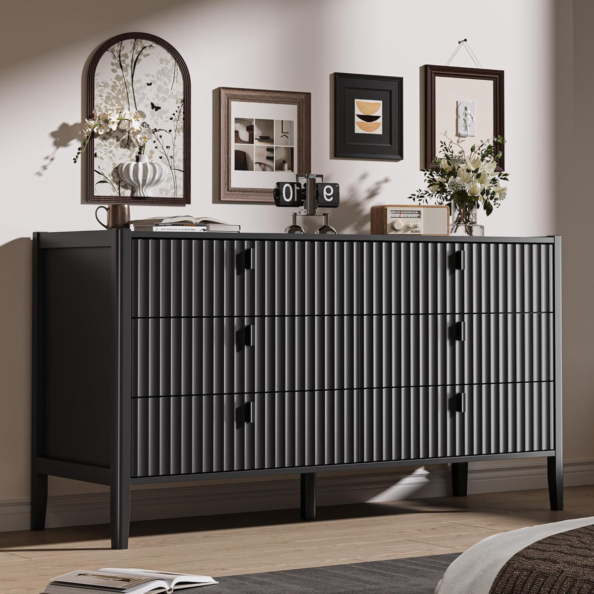 Black 6 Drawer Wood Dresser D72394