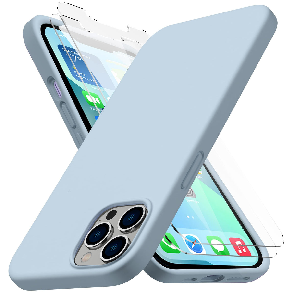 Light Blue Silicone Case with Glass Screen Protectors Y965510