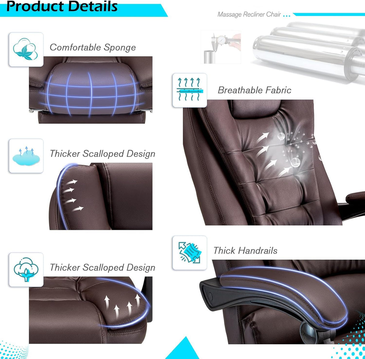 Massage Office Chair with Heat Function & Footrest D5646