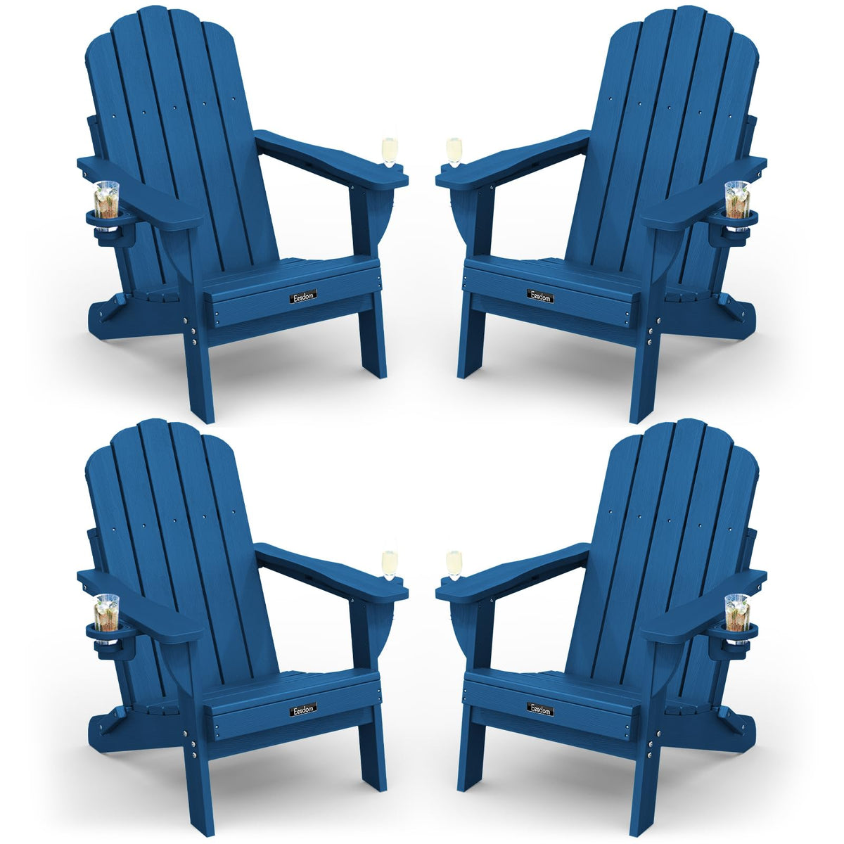Folding Adirondack Chairs Set of 4 with 2 Cup Holders U9293