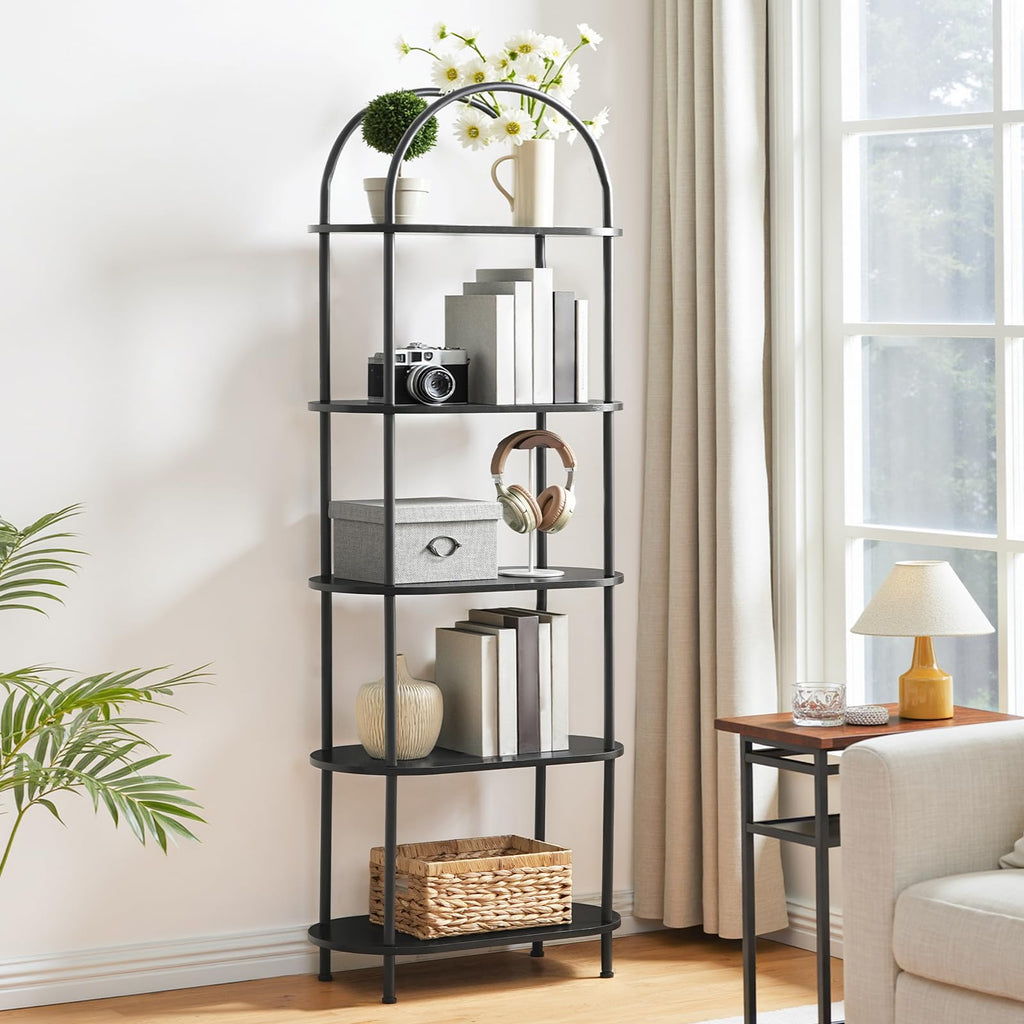 5 Tier Arched Wooden Bookshelf Metal Frame L3012