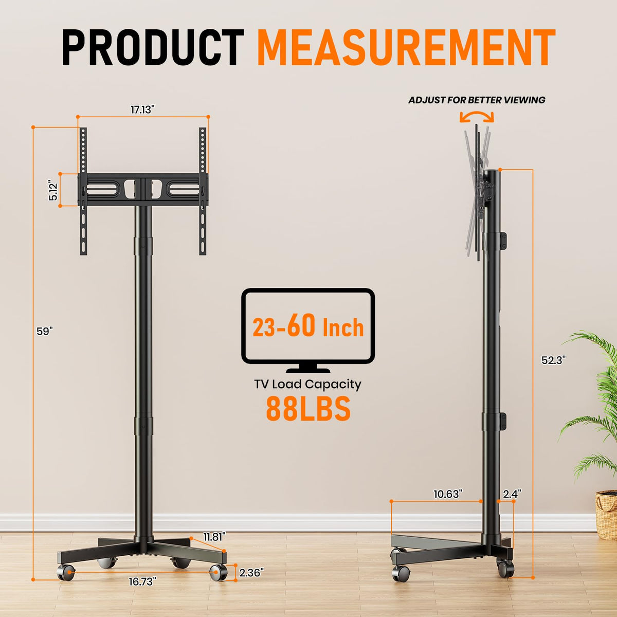 Rolling TV Stand with Locking Wheels, Black E773