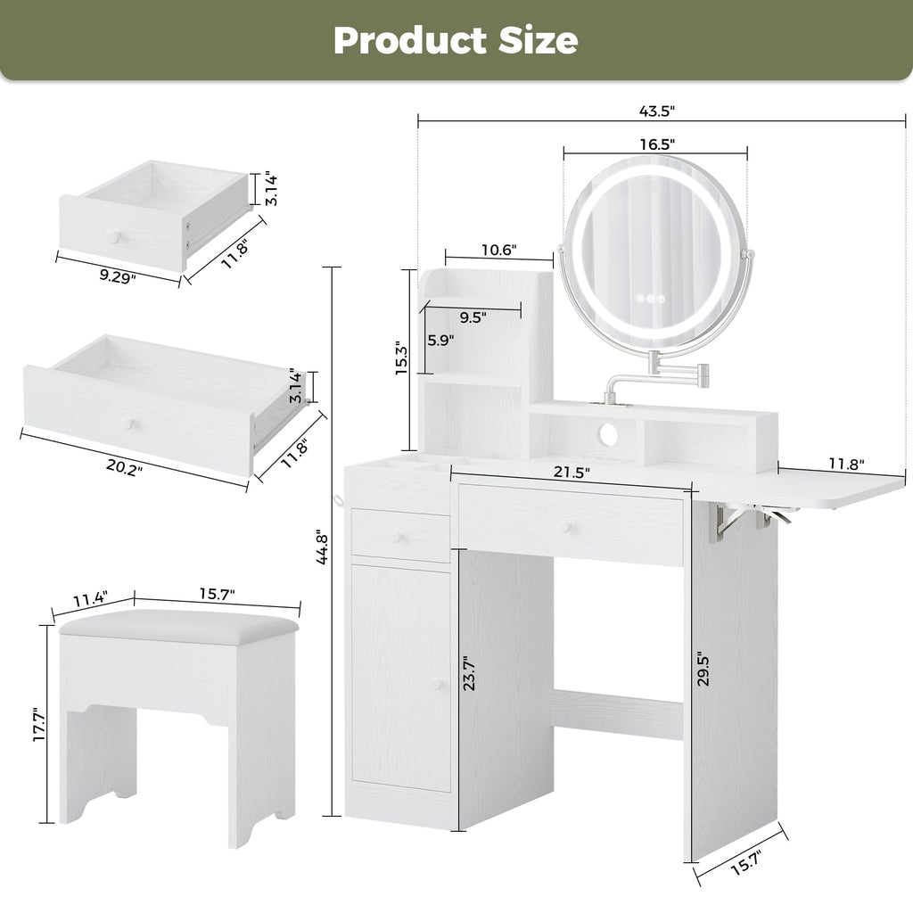 White Vanity Desk with Mirror & Power Outlet G483