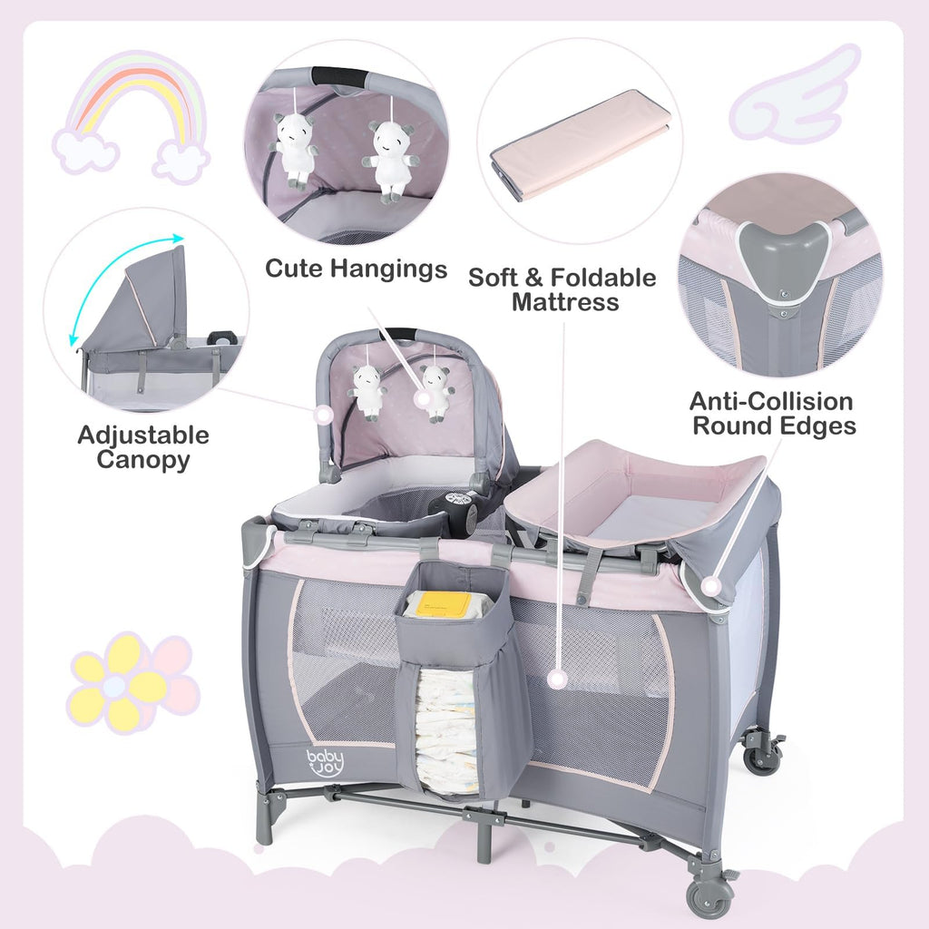 5 in 1 Pack and Play with Bassinet and Diaper Changing Table V78361