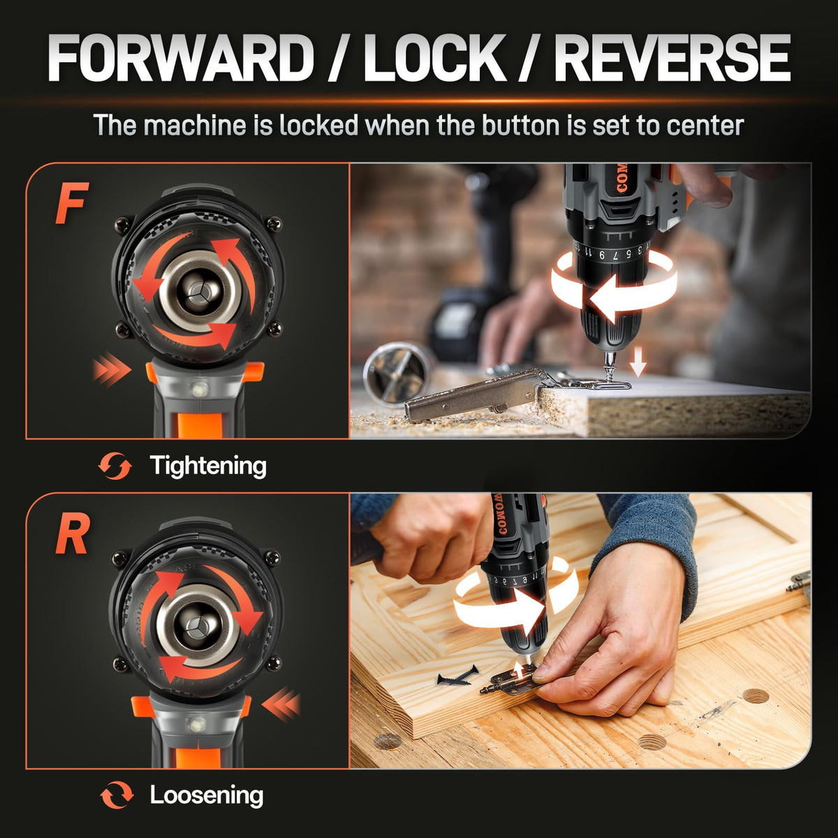 Cordless Drill Set 20V 3/8" Keyless Chuck 2 Variable Speed Orange H306