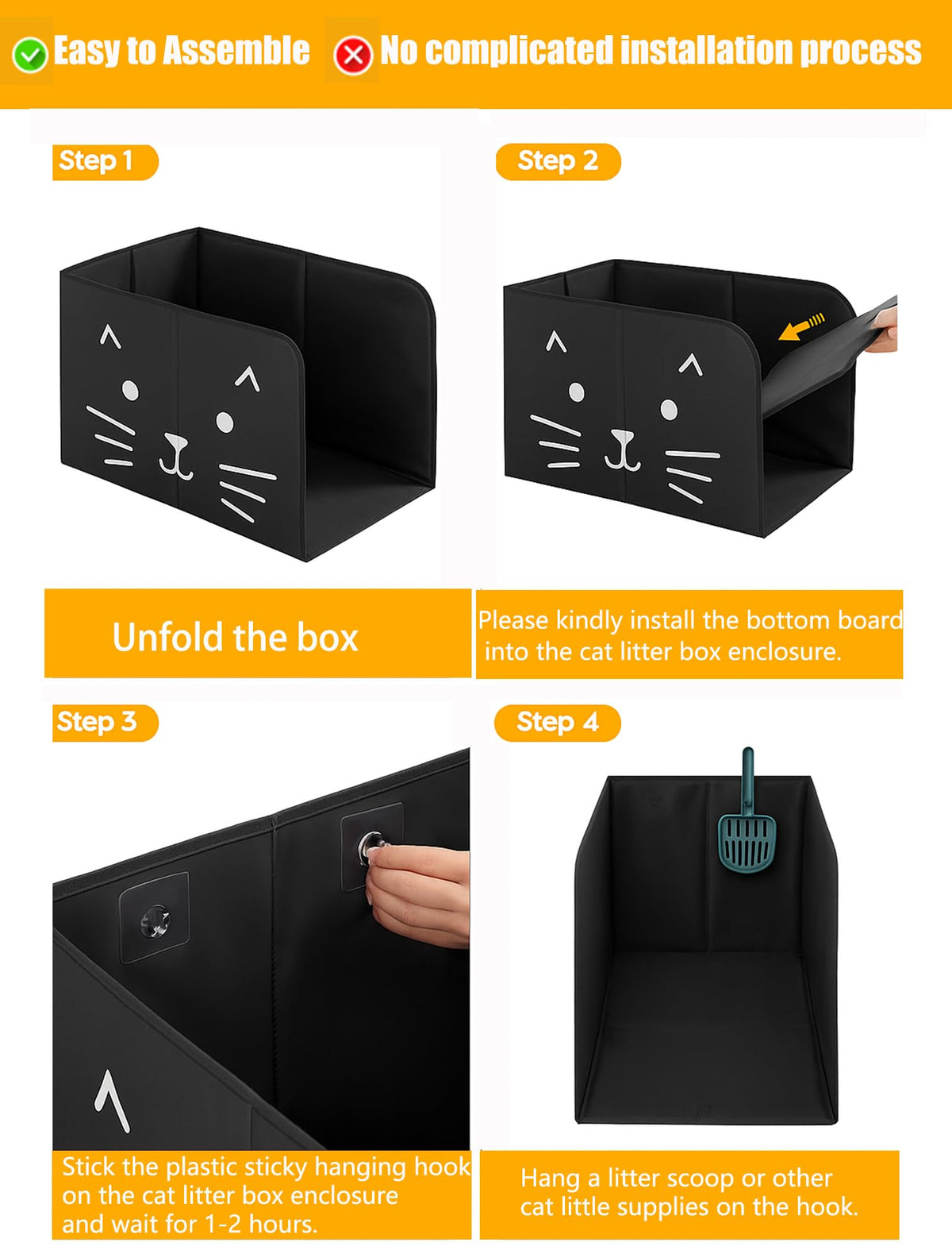 Black Waterproof Cat Litter Box Enclosure with Removable Mat J6021