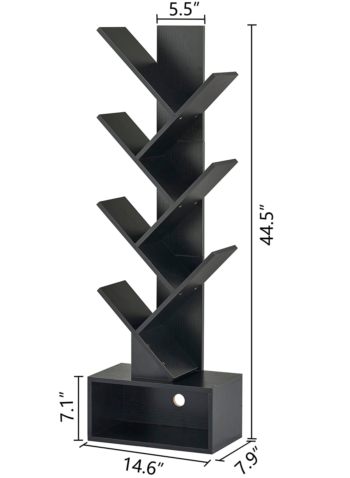 Black 6 Tier Wood Tree Bookshelf with Drawer Y124