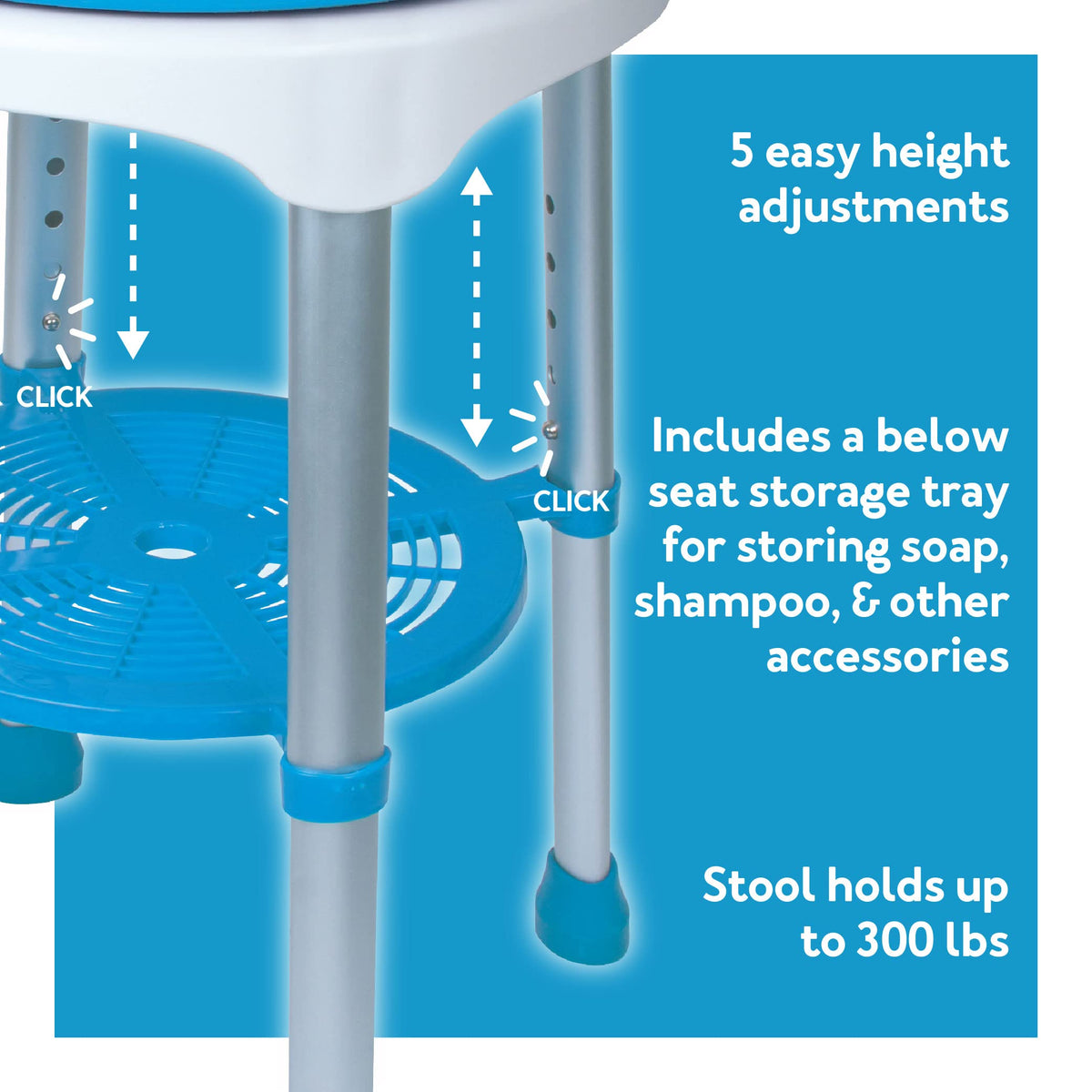 Adjustable Rotating Bath and Shower Stool with Storage Tray Q414