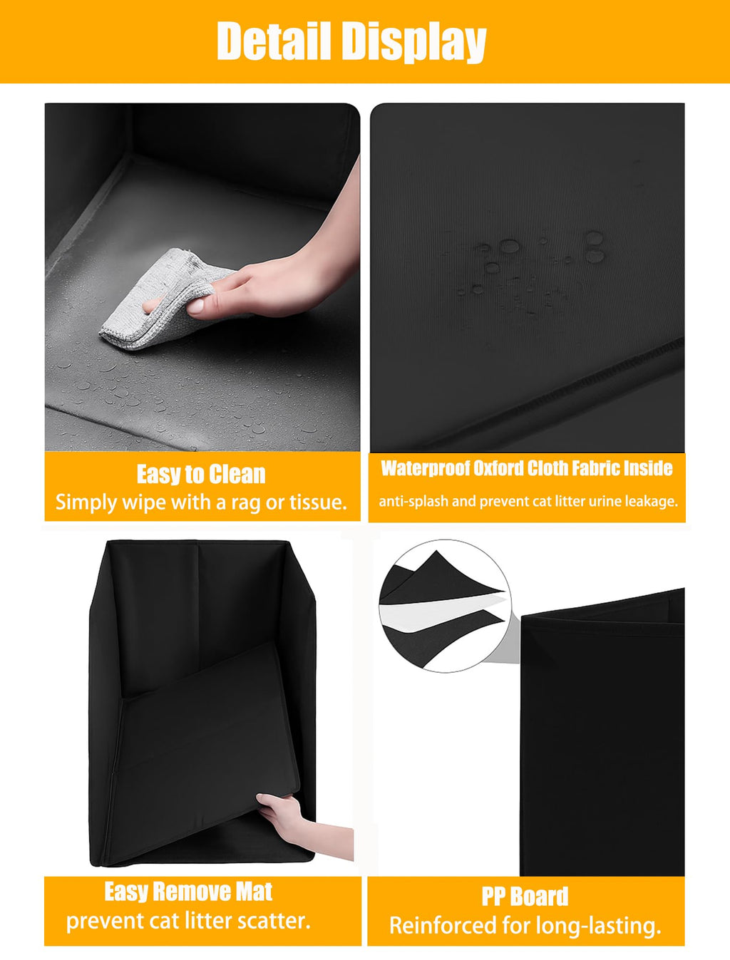 Black Waterproof Cat Litter Box Enclosure with Removable Mat J6021