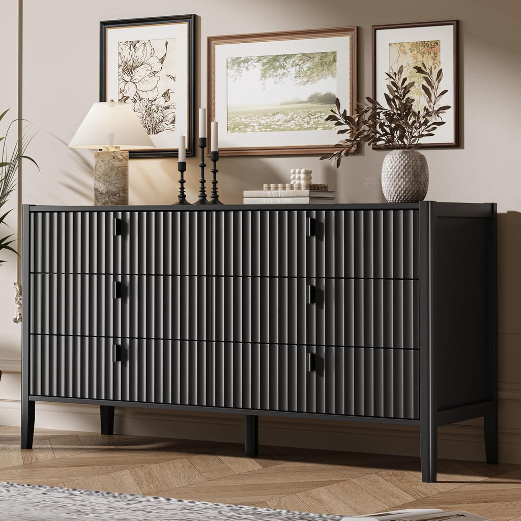 Black 6 Drawer Wood Dresser D72394