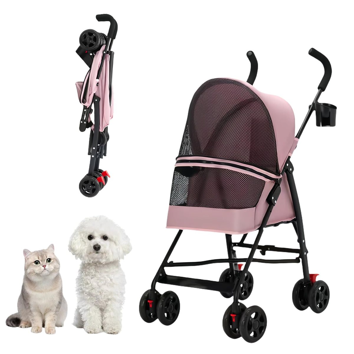 Foldable Lightweight Cat Stroller Pink H348