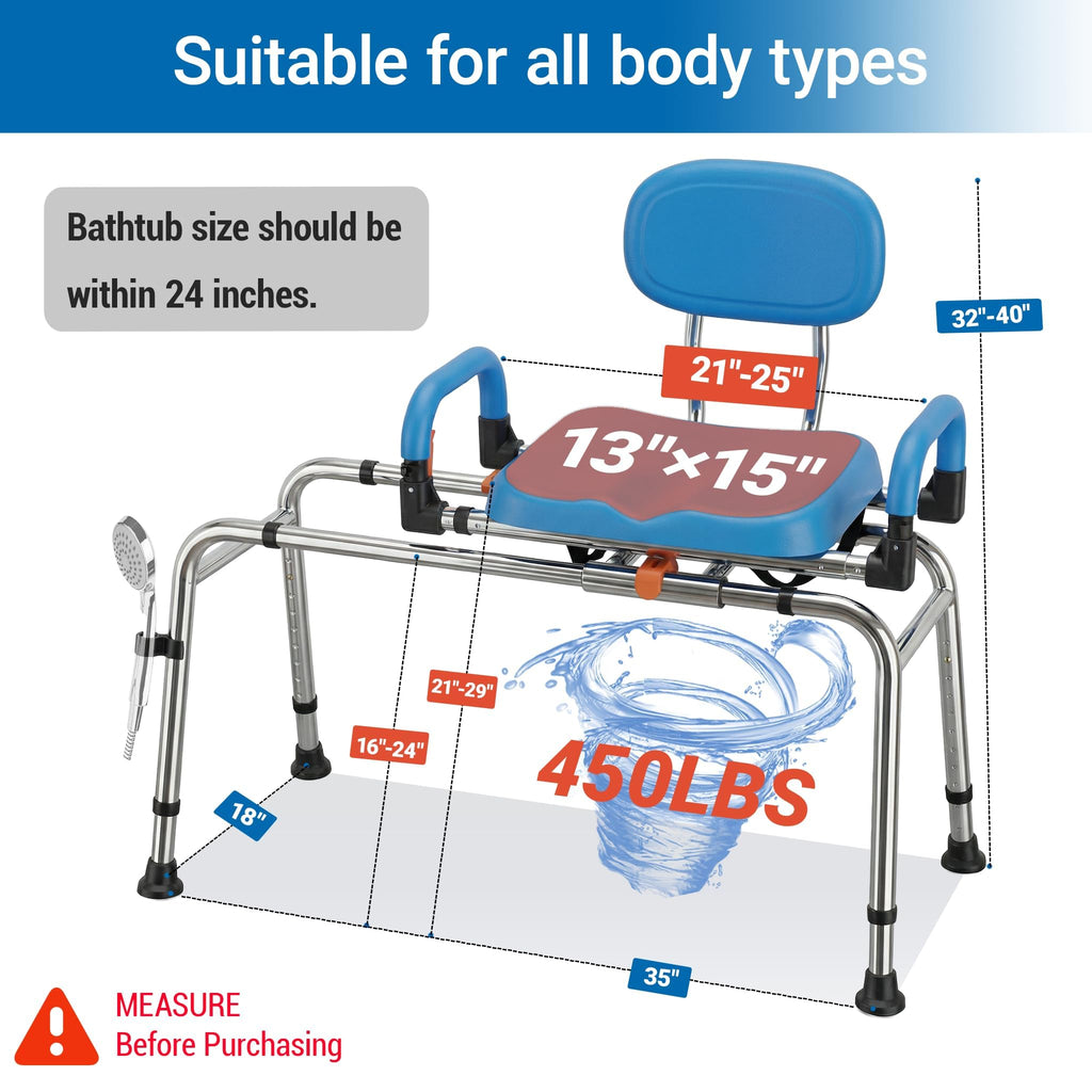 Sliding Shower Chair Tub Transfer Bench with 360° Swivel Seat G298