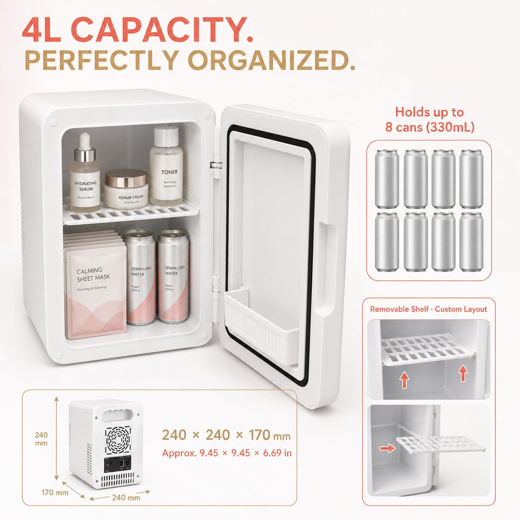 4 Liter Mini Skincare Fridge with Dimmable LED Mirror P4737