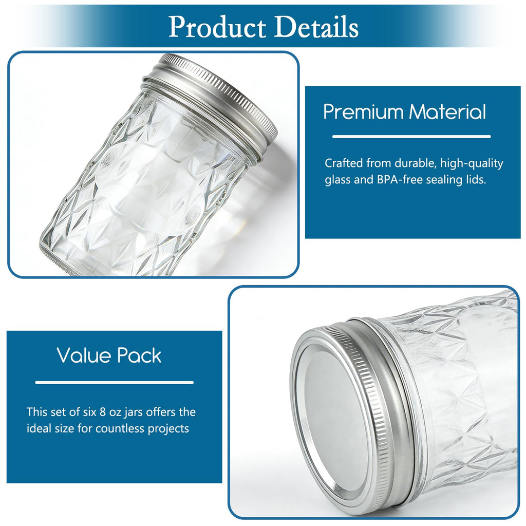 8oz & 16oz 24 Pack Canning Glass Jars with Airtight Lids L4981