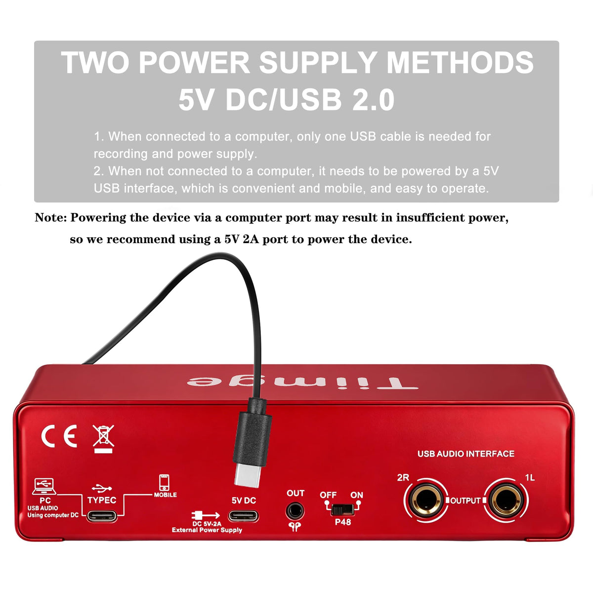 USB Audio Interface with 48V Phantom Power, 24Bit/192kHz, XLR/TRS Inputs F26834
