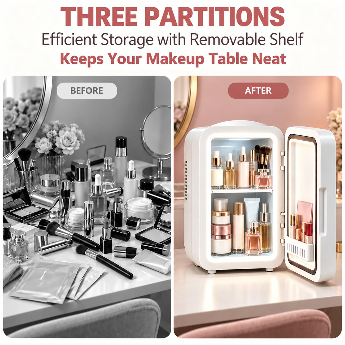 4 Liter Mini Skincare Fridge with Dimmable LED Mirror P4737