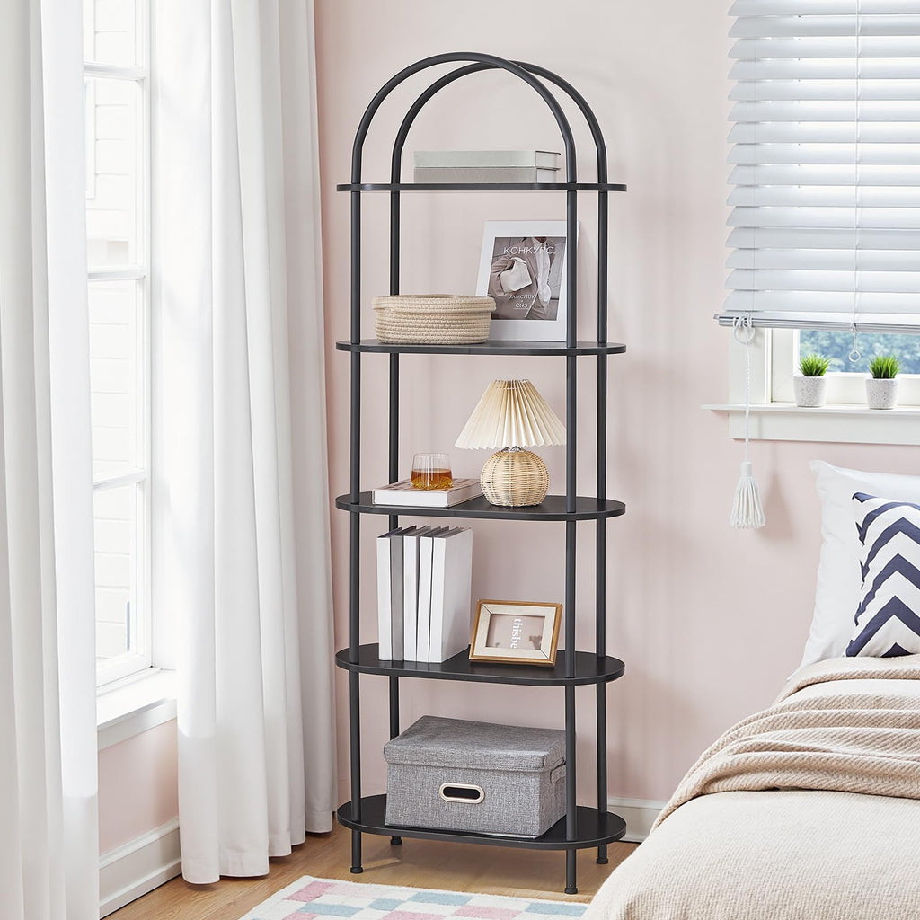 5 Tier Arched Wooden Bookshelf Metal Frame L3012