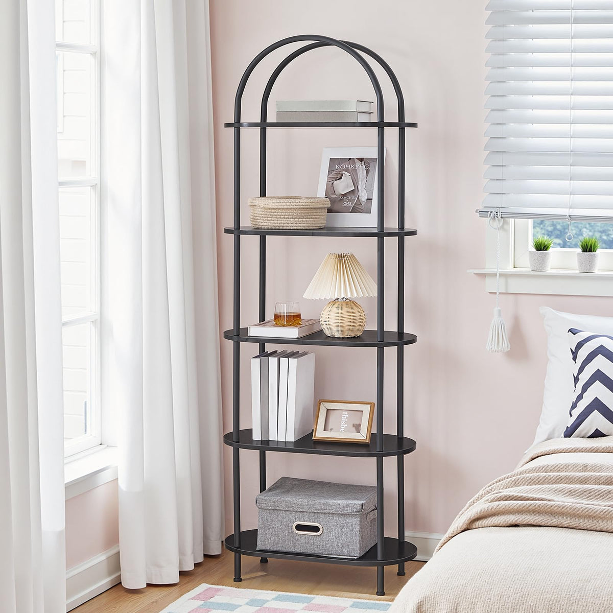 5 Tier Arched Wooden Bookshelf Metal Frame L3012